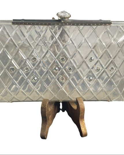 Vintage 1950s Lucite plastic rhinestone clutch purse
