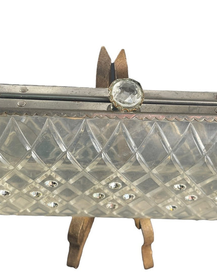 Vintage 1950s Lucite plastic rhinestone clutch purse