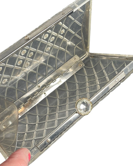 Vintage 1950s Lucite plastic rhinestone clutch purse