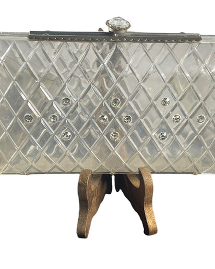 Vintage 1950s Lucite plastic rhinestone clutch purse