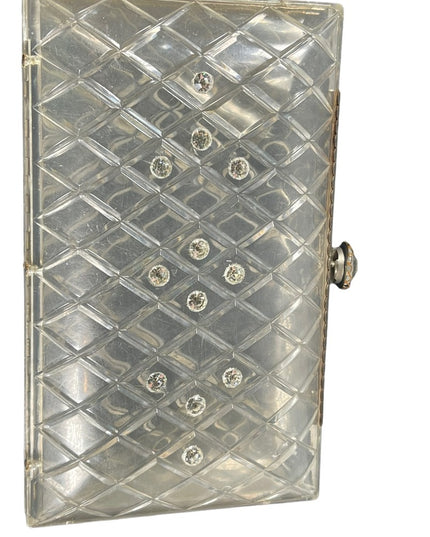 Vintage 1950s Lucite plastic rhinestone clutch purse