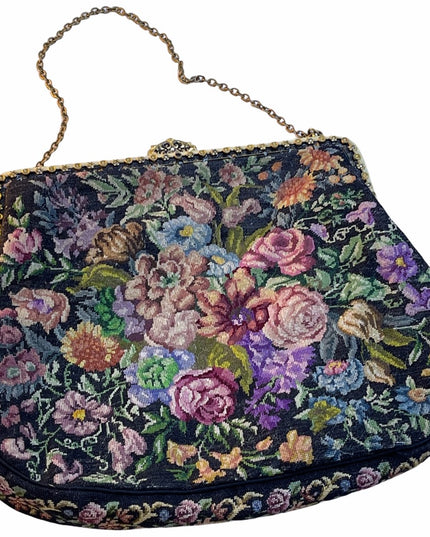 Victorian Handmade petite point Purse flowers Antique needlepoint