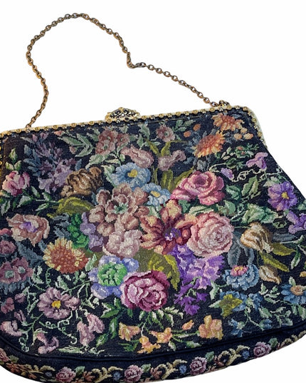 Victorian Handmade petite point Purse flowers Antique needlepoint