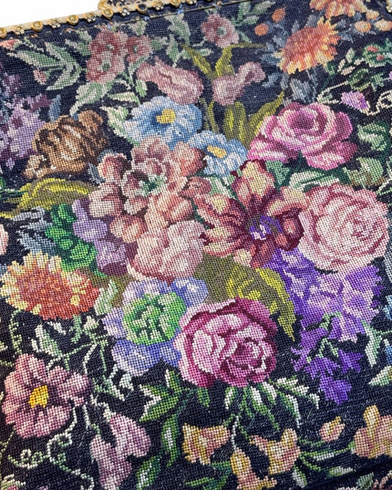 Victorian Handmade petite point Purse flowers Antique needlepoint
