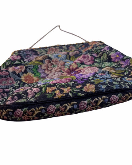 Victorian Handmade petite point Purse flowers Antique needlepoint