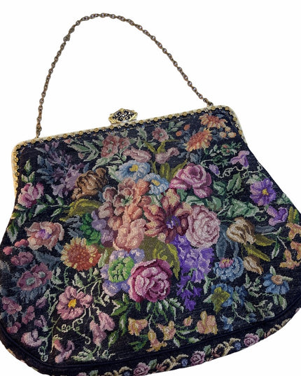 Victorian Handmade petite point Purse flowers Antique needlepoint