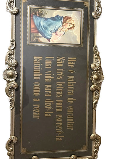 Vintage ornate silver Metal religious Mary picture religious wall  Portuguese