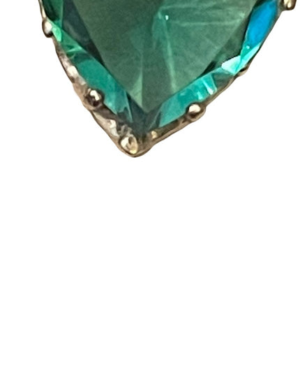 Vintage Sterling silver 925 Large green heart crystal chain & pendant necklace