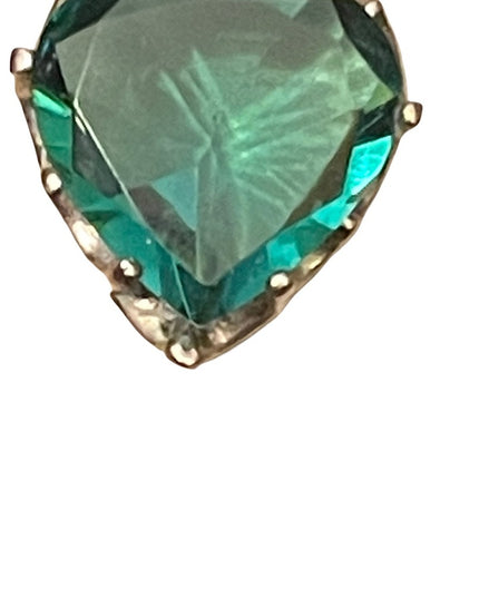 Vintage Sterling silver 925 Large green heart crystal chain & pendant necklace