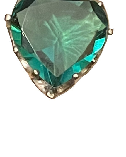 Vintage Sterling silver 925 Large green heart crystal chain & pendant necklace