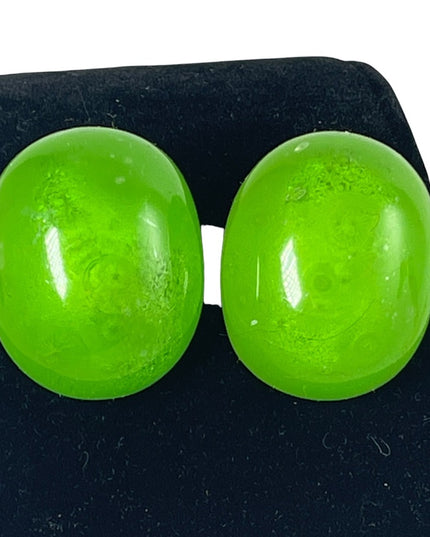 Vintage Candy Apple green Chunky clip on earrings 1960s plastic fun’