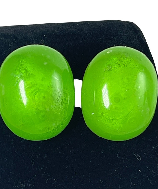 Vintage Candy Apple green Chunky clip on earrings 1960s plastic fun’