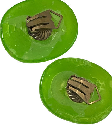 Vintage Candy Apple green Chunky clip on earrings 1960s plastic fun’