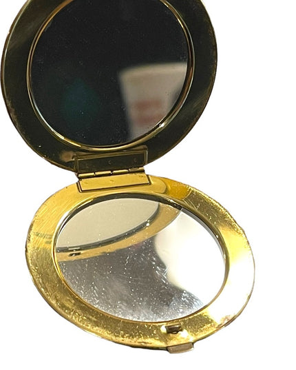 Vintage Victorian scene gold finish metal mirrored compact