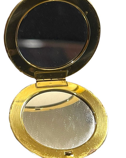 Vintage Victorian scene gold finish metal mirrored compact