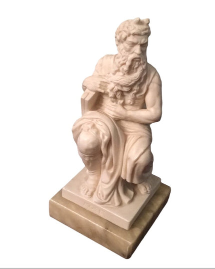 Solid Alabaster Mose on marble statue Unsigned Vintage