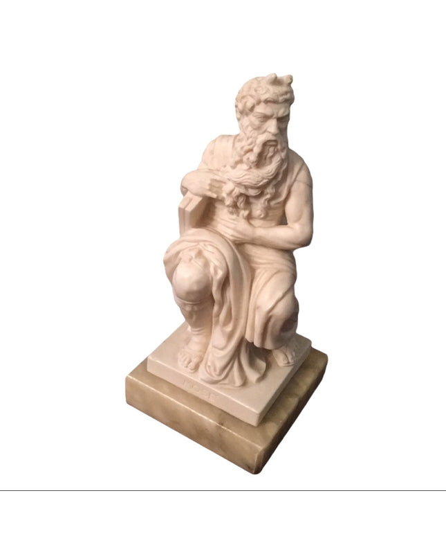 Solid Alabaster Mose on marble statue Unsigned Vintage