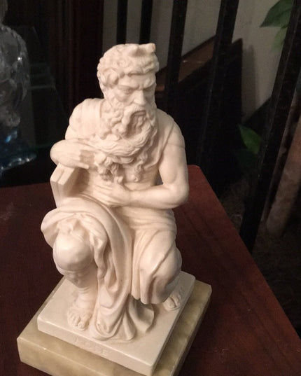 Solid Alabaster Mose on marble statue Unsigned Vintage