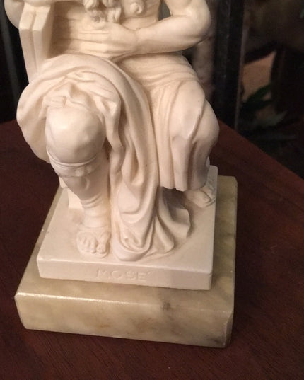 Solid Alabaster Mose on marble statue Unsigned Vintage