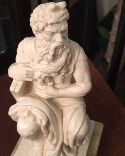 Solid Alabaster Mose on marble statue Unsigned Vintage