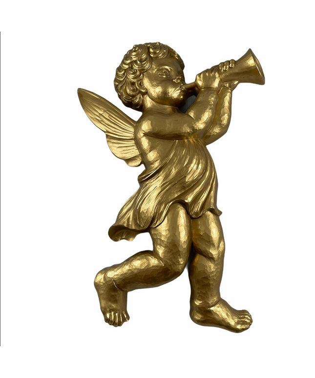 Vintage Gold finish Metalic Wall Angel Cherub Trumpet