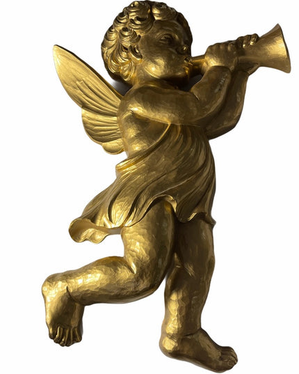 Vintage Gold finish Metalic Wall Angel Cherub Trumpet