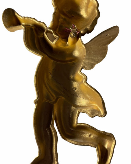 Vintage Gold finish Metalic Wall Angel Cherub Trumpet