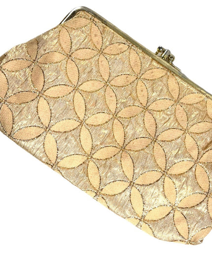 Vintage 1960s gold geometric fancy print sateen gold metalic clutch