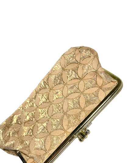 Vintage 1960s gold geometric fancy print sateen gold metalic clutch
