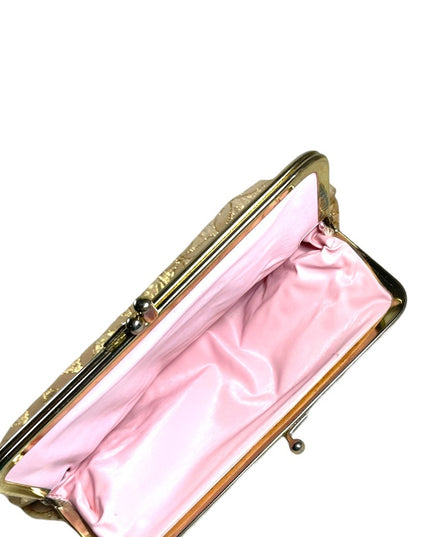 Vintage 1960s gold geometric fancy print sateen gold metalic clutch