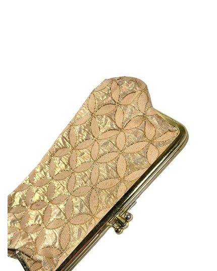 Vintage 1960s gold geometric fancy print sateen gold metalic clutch