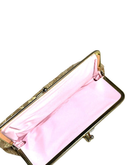 Vintage 1960s gold geometric fancy print sateen gold metalic clutch