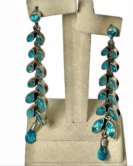 Sterling silver 925 London blue topaz crystal long dangle earrings