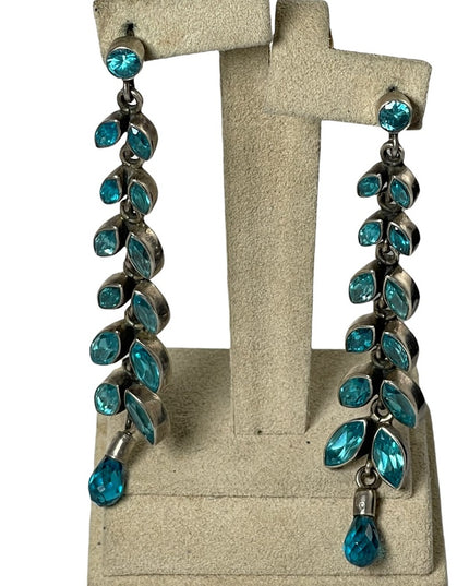 Sterling silver 925 London blue topaz crystal long dangle earrings