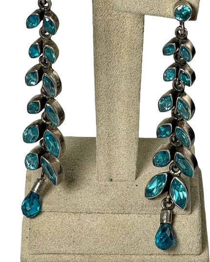 Sterling silver 925 London blue topaz crystal long dangle earrings