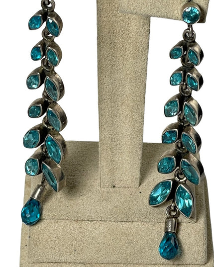 Sterling silver 925 London blue topaz crystal long dangle earrings