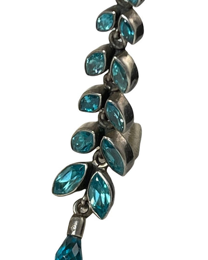 Sterling silver 925 London blue topaz crystal long dangle earrings