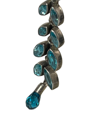 Sterling silver 925 London blue topaz crystal long dangle earrings
