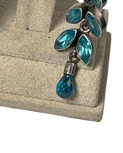 Sterling silver 925 London blue topaz crystal long dangle earrings