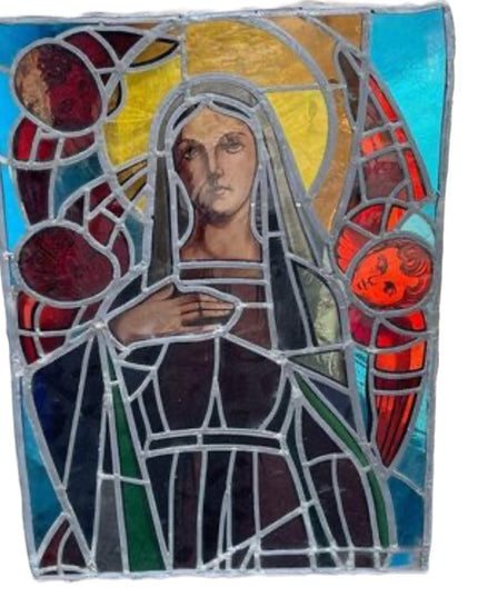 Large Antique Church Stained glass panel Mary Madonna Religious