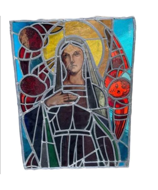 Large Antique Church Stained glass panel Mary Madonna Religious