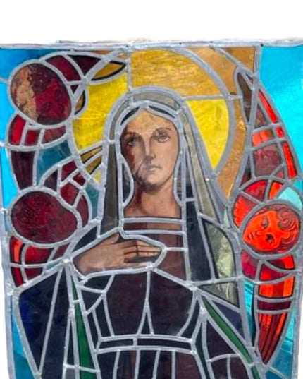 Large Antique Church Stained glass panel Mary Madonna Religious