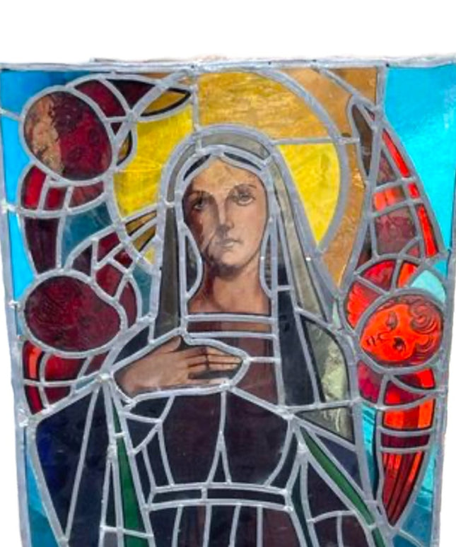 Large Antique Church Stained glass panel Mary Madonna Religious