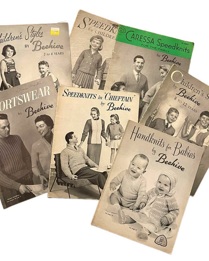 (9) Lot of 7pcs Vintage Beehive 1950s Knitting books baby family child