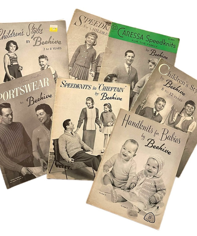 (9) Lot of 7pcs Vintage Beehive 1950s Knitting books baby family child