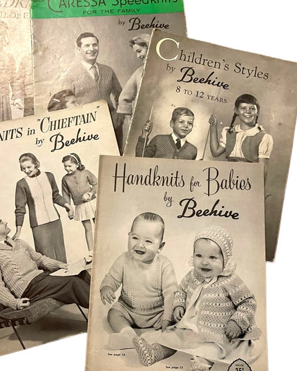 (9) Lot of 7pcs Vintage Beehive 1950s Knitting books baby family child