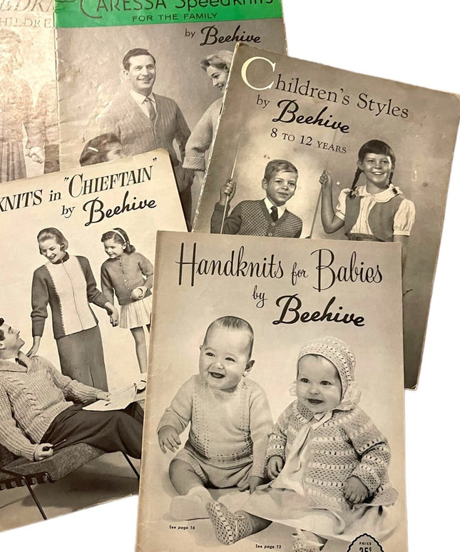 (9) Lot of 7pcs Vintage Beehive 1950s Knitting books baby family child
