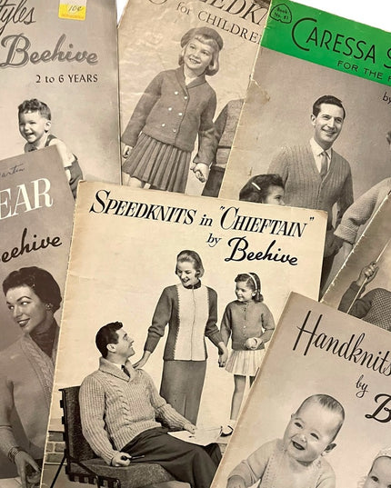 (9) Lot of 7pcs Vintage Beehive 1950s Knitting books baby family child