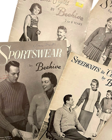 (9) Lot of 7pcs Vintage Beehive 1950s Knitting books baby family child