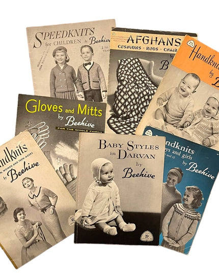 (10) Lot of 7 Vintage 1950s Beehive knitting books baby family child